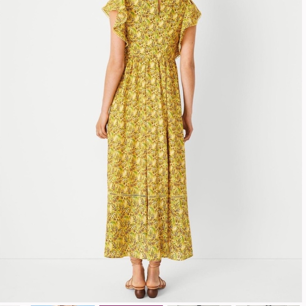 Ann Taylor Palm Tree Ruffle Sleeve Flare Dress SIZE large - Picture 2 of 9